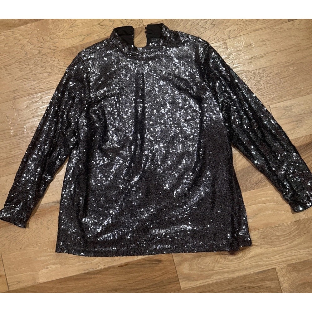 Lane Bryant Women's Sequin Grey Black   Long Sleeve Top Size 18 Holiday Sparkle